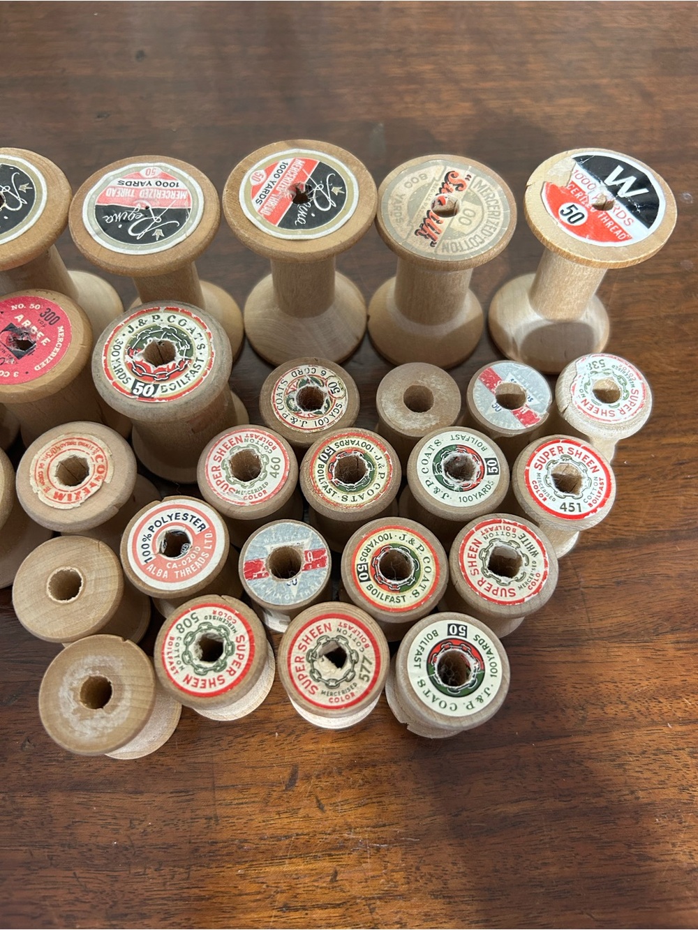 33 Vintage Wooden Thread Spools Collection